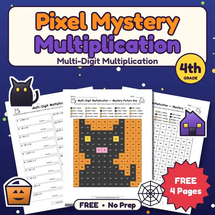 Halloween Pixel Mystery Picture: Multi-Digit Multiplication preview