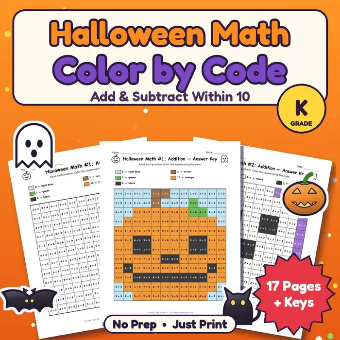 Halloween Math Color by Code: Add & Subtract Within 10 preview