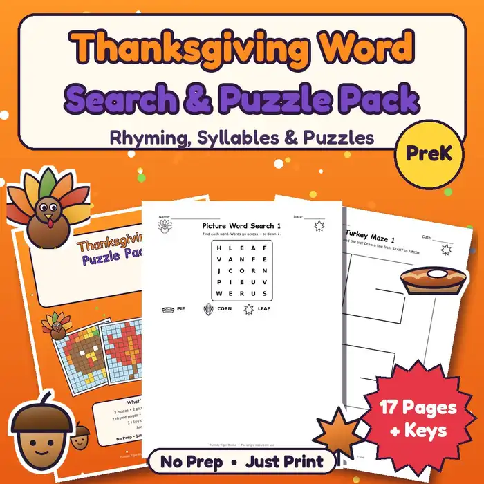Thanksgiving Word Search & Puzzle Pack, PreK preview